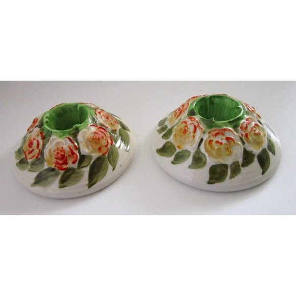 Wilkinson Royal Staffordshire Pottery England - Pair (2) Floral Candlesticks VTG - Picture 3 of 11